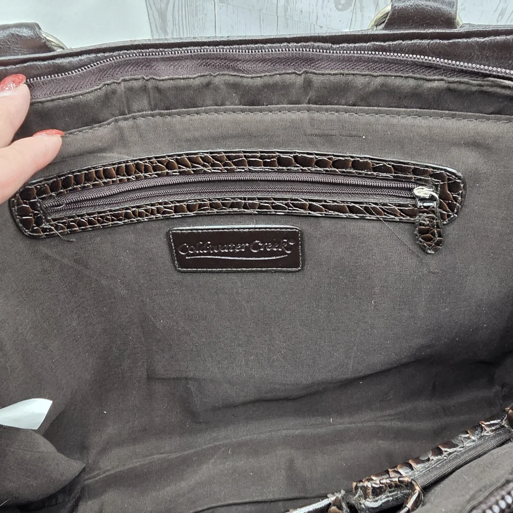 Coldwater Creek Juliana Croco Tote dark brown faux-crocodile exterior‎